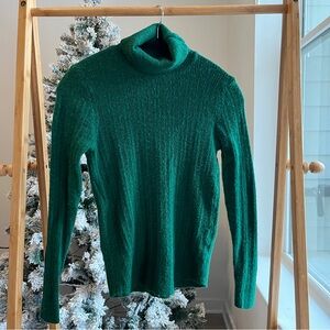 Korean Brand”LINE”Emerald Green Ribbed Turtleneck Sweater Slim Fit Soft Knit